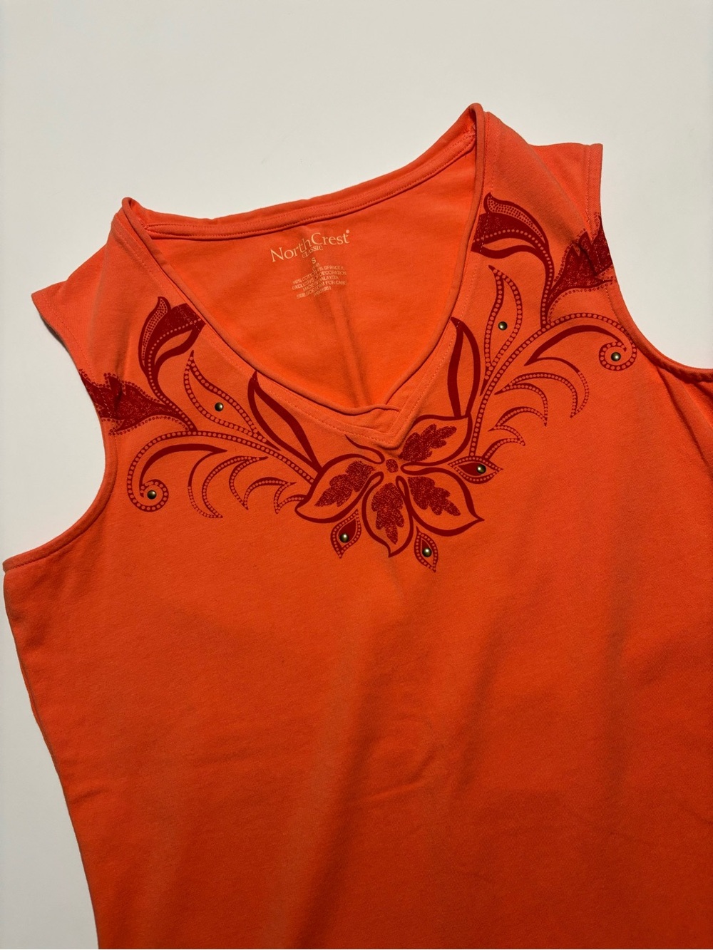 North Crest Orange & Red Floral Print Cotton Tank Top